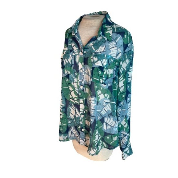 Lucky Brand Tops - Lucky Brand Leaf Print Sheer Top Shirt Blouse